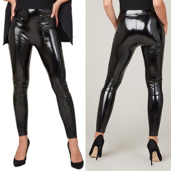 Spanx Faux Leather Patent Leggings Black High Rise 1X - Picture 2 of 7